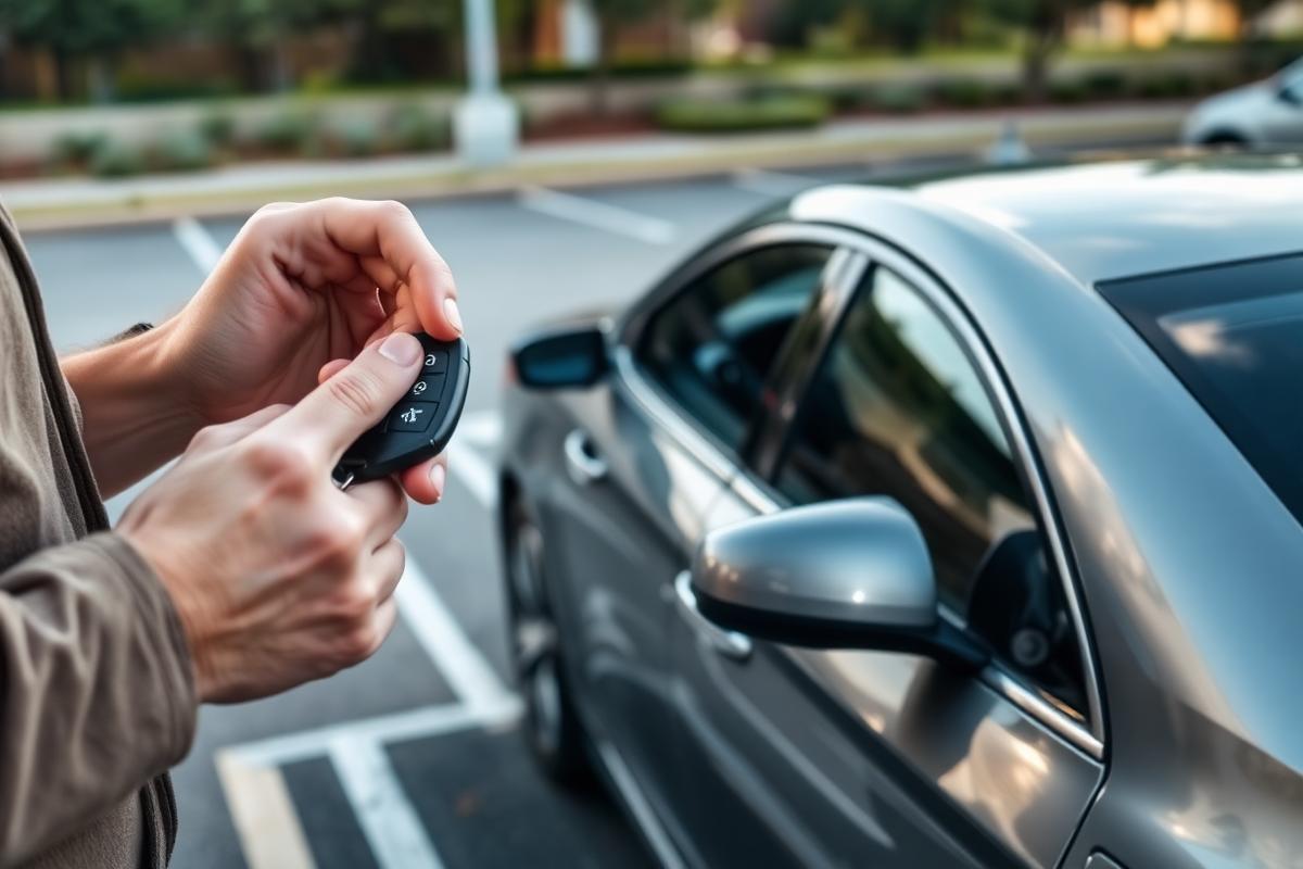 Locksmith programming a car key fob