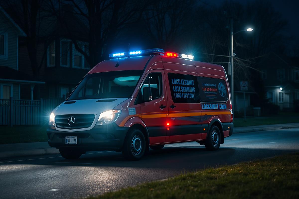 Locksmith service van at night