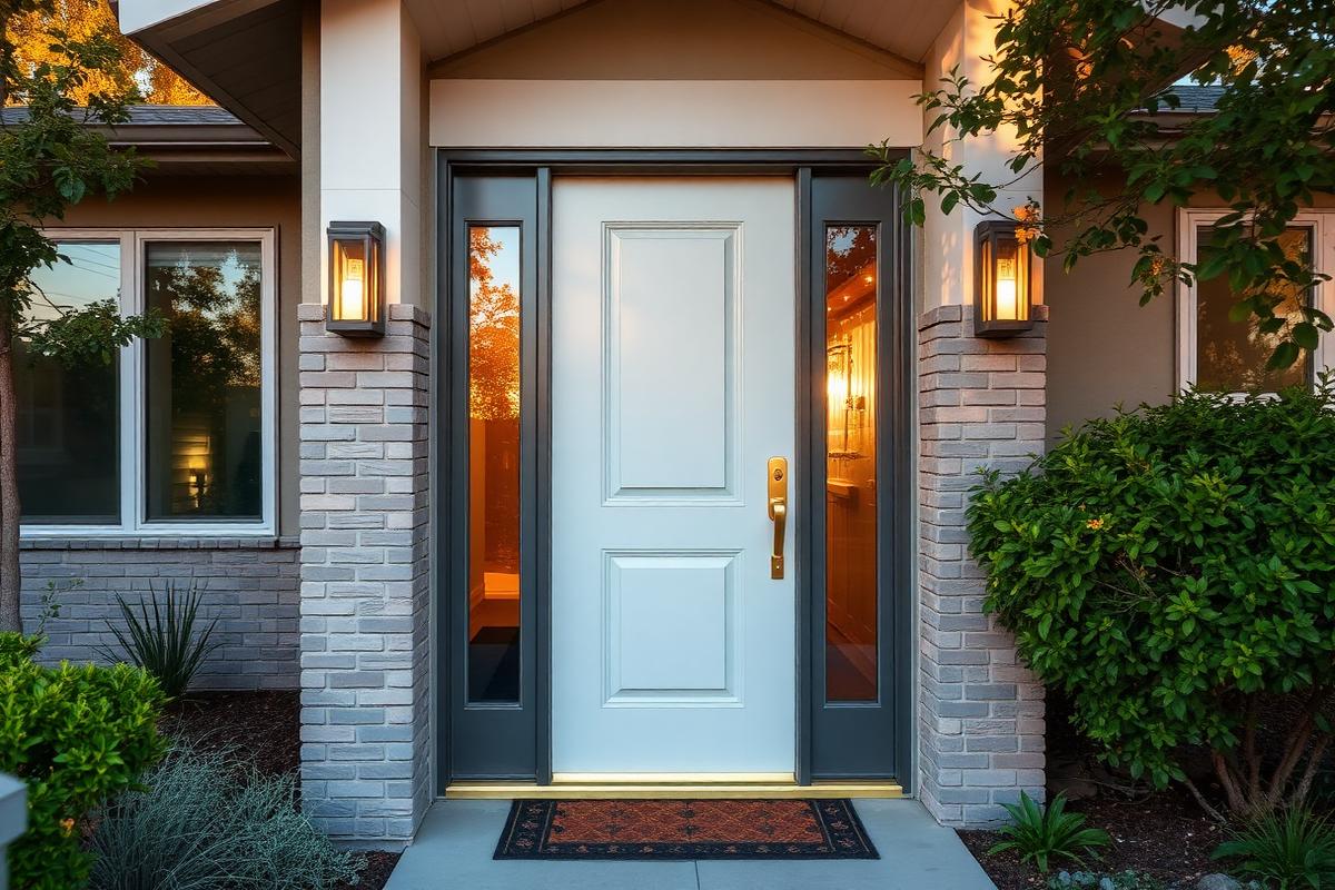 Residential front door with brass hardware
